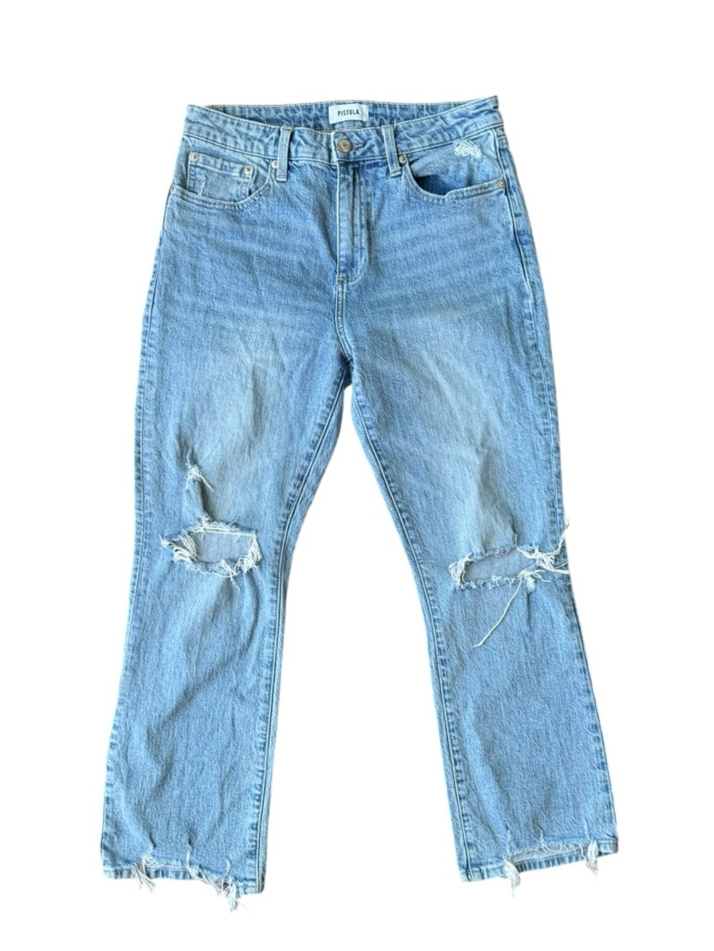 pistola Light Wash Distressed Straight-Leg Jeans - Women's Size 28